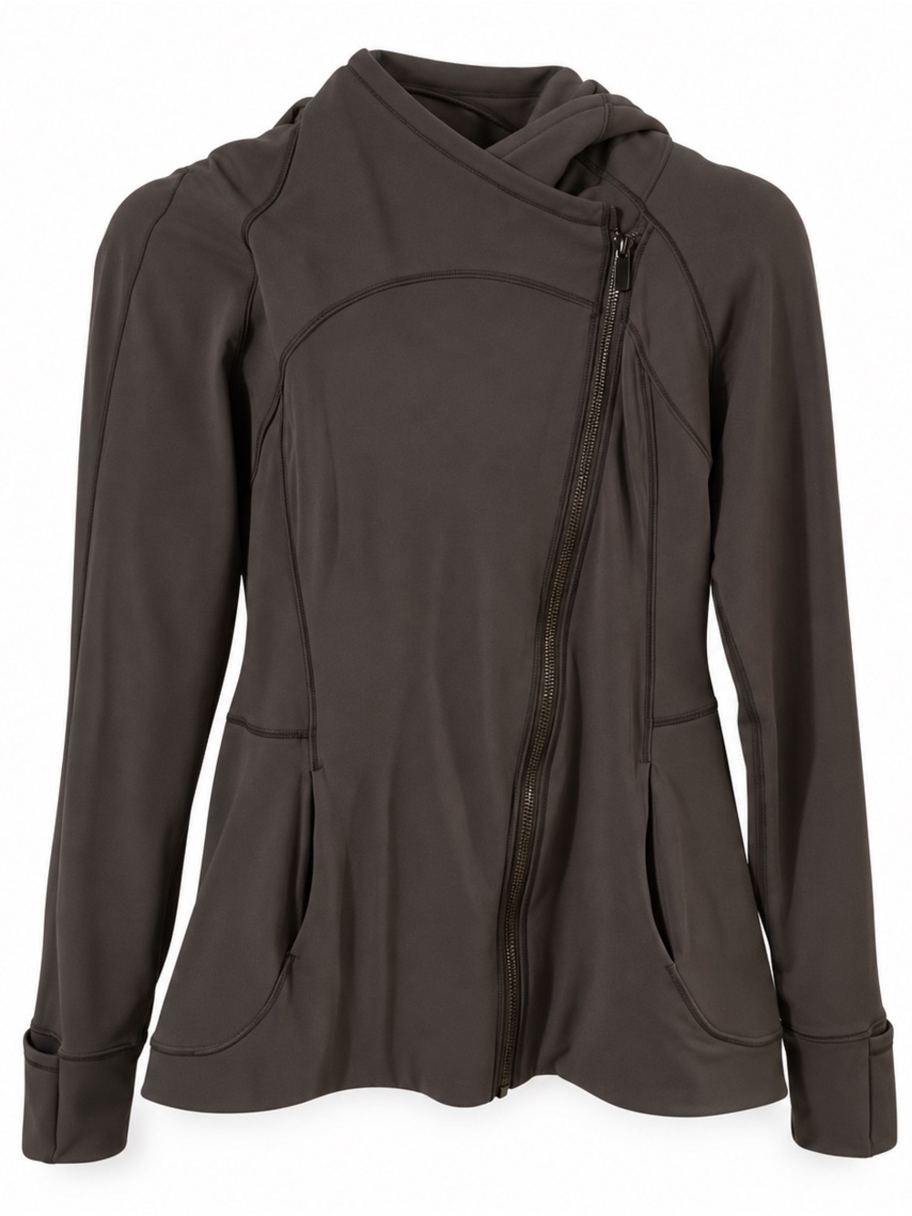 Lululemon Asymmetrical Zip Hooded Jacket Size 6 Charcoal Gray Moto Style